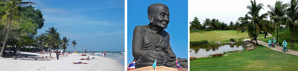 Photos of Hua Hin Beach, Black Buddha and Sea Pines Golf Course at Hua Hin for Amazing Thailand Budget Golf Tours